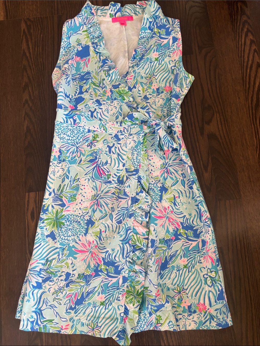 EUC Lilly Pulitzer Sleeveless Wrap Dress in Blue, Pink, Green